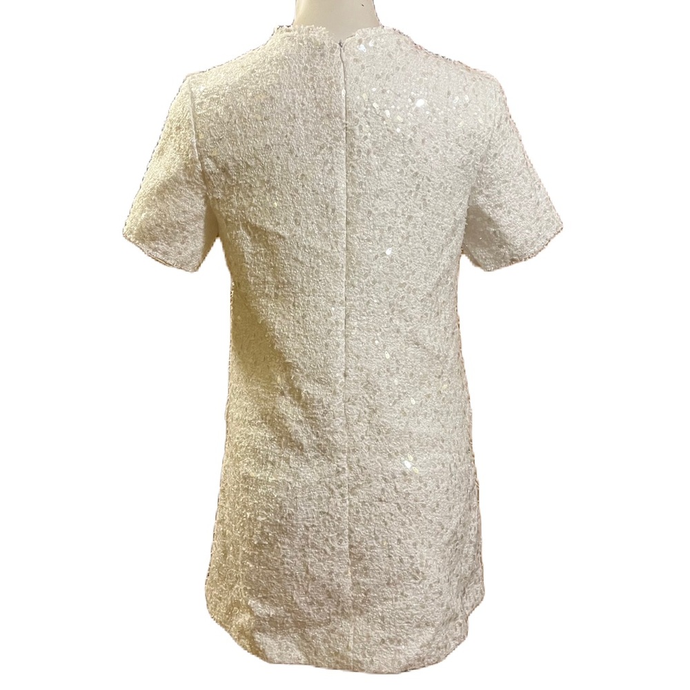 Zara white sequins fringed short sleeve shift mini dress - Picture 4 of 14